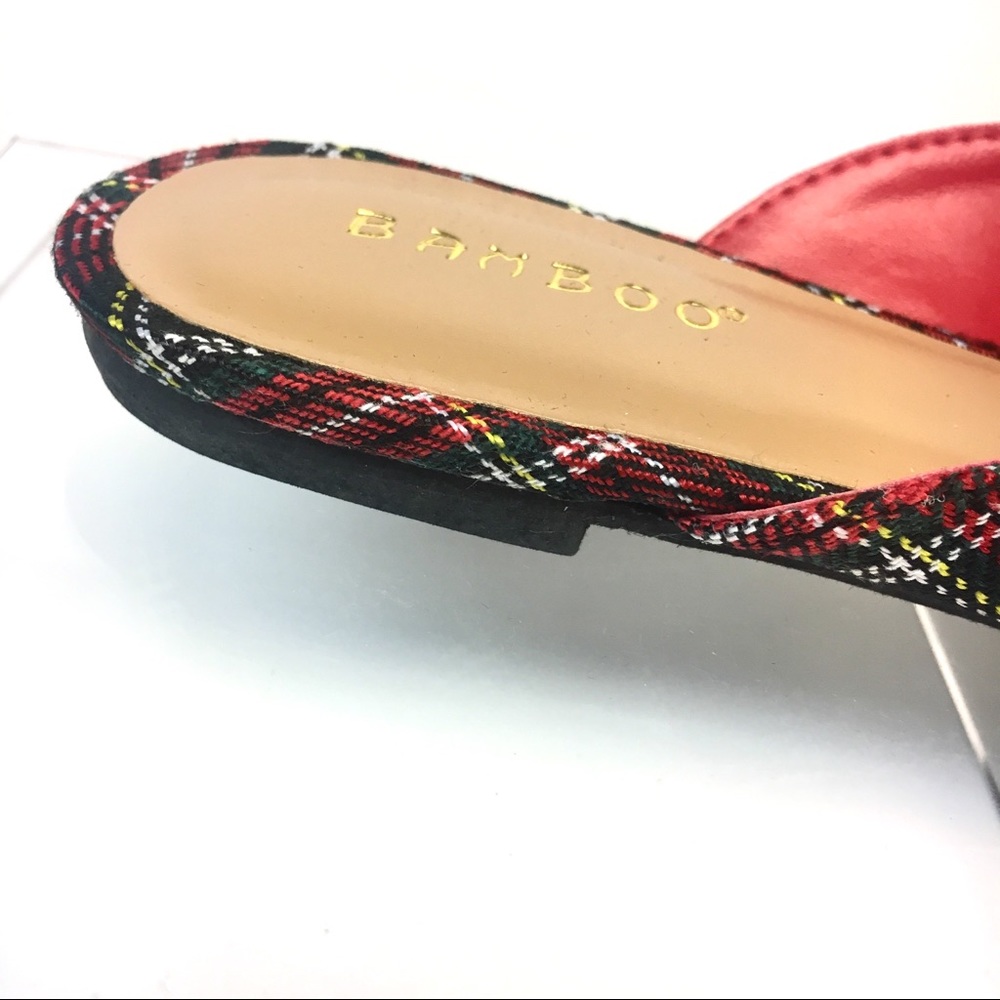 LAST PAIR Tweed Plaid Mules - Red Tartan Flat - Picture 6 of 8